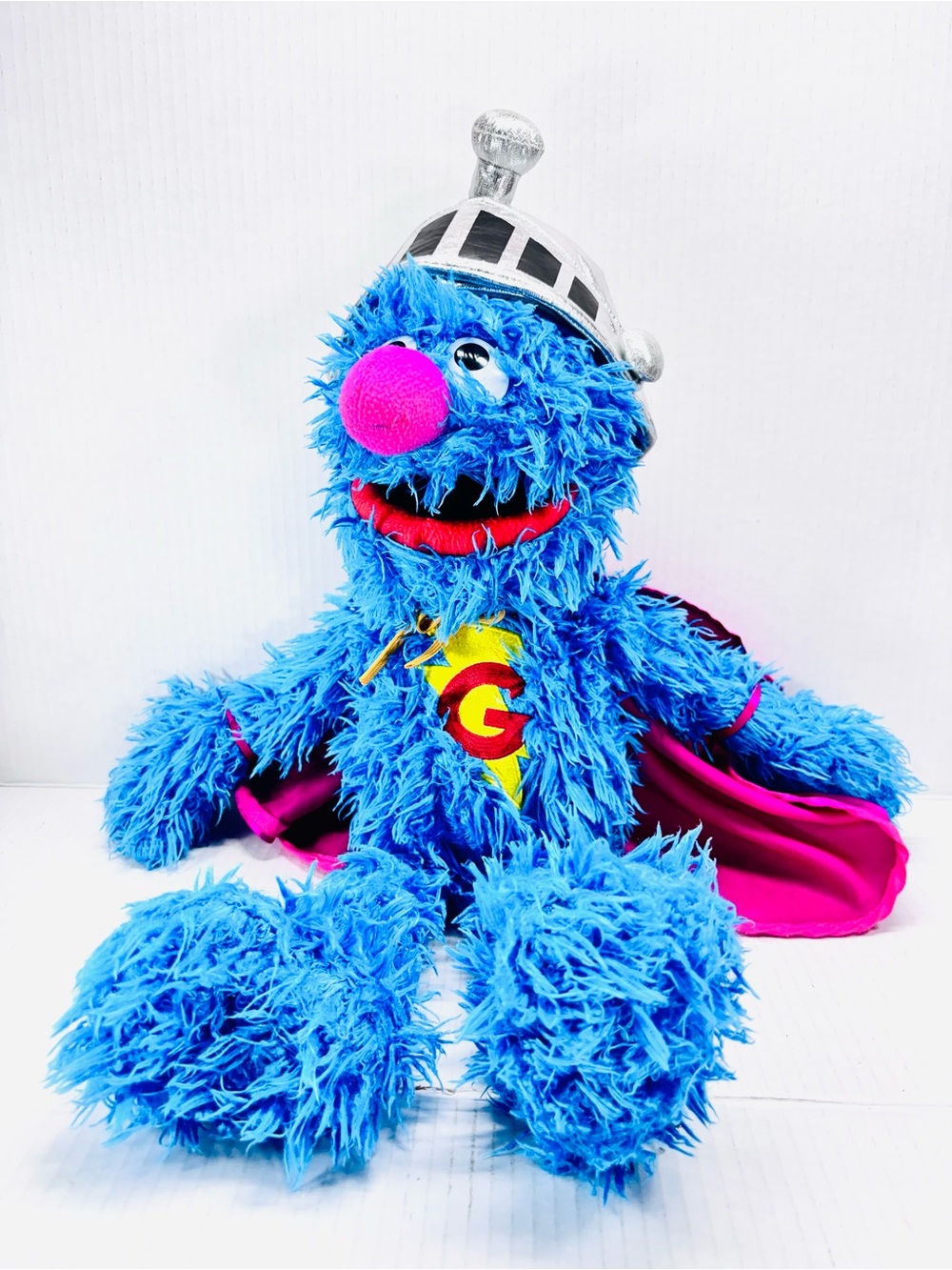 Large Super Grover Plush Sesame Street Place Sea World Cape Helmet Big 21”